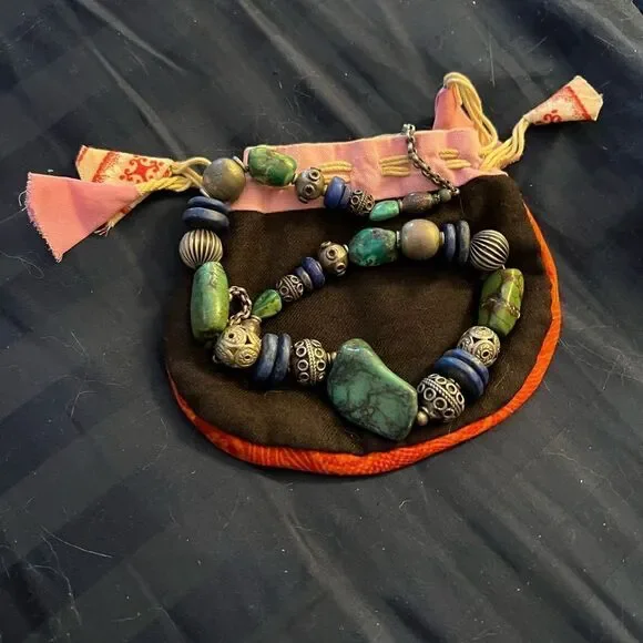 Sterling and semiprecious Nepalese necklace, handmade - Picture 1 of 7